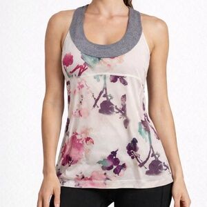 Lululemon Cross Back Floral Tank Top Size 4 | Built-In Bra Athletic Top